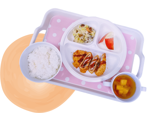 誠心学園保育園の手作り給食とんかつ他（3歳児）